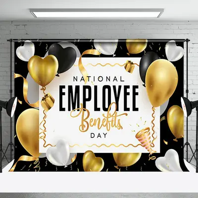Aperturee Gold Balloon National Employee Benefits Day Backdrop | We Appreciate You Backdrop | Thank U Next Backdrop | Party D...