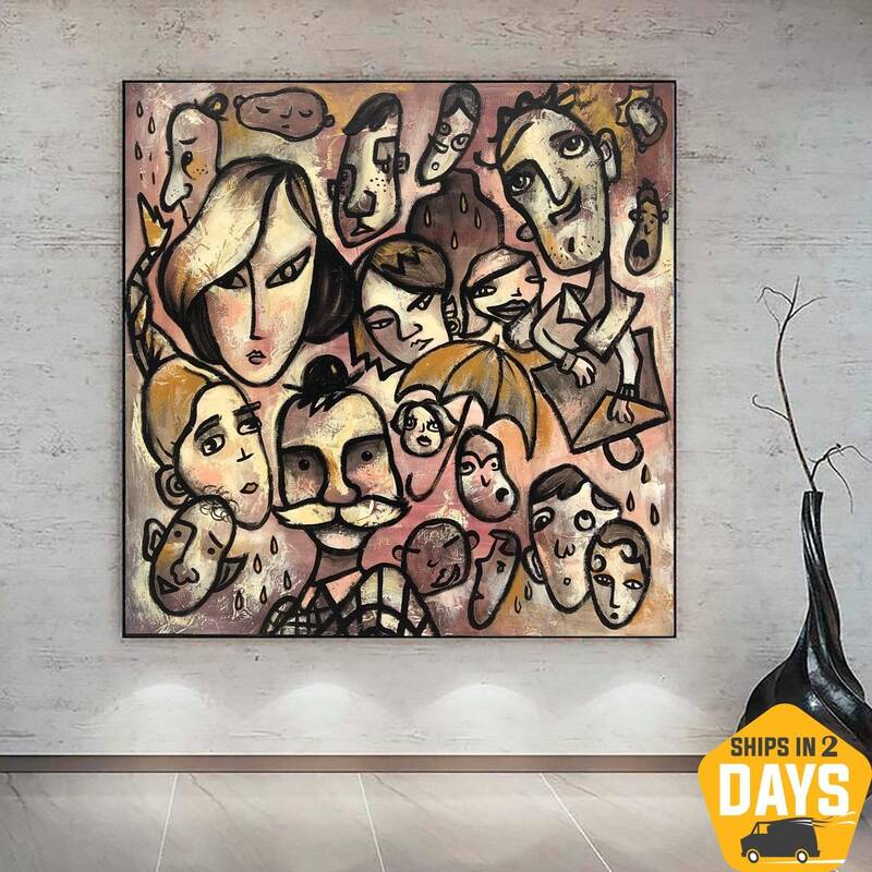 Abstract Oil Painting: Large Original Portraits of People in Custom Size as Figurative Art Modern Pink Canvas for Home Wall D...