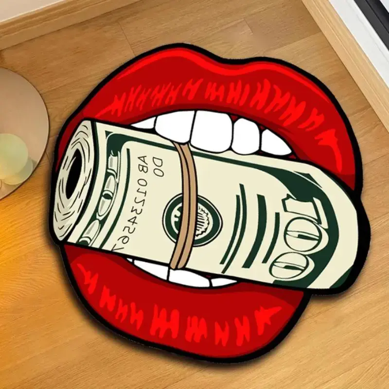 Abstract Lips Dollar Bill Decor Carpet, Soft Non-slip Plush Rug, Decorative Area Mat for Living Room Bedroom Kitchen, Home De...