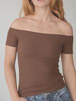 Ribbed Off The Shoulder Braless Short Sleeve