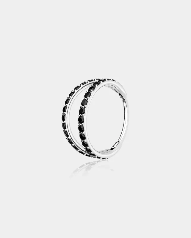 20G Black Double Hoop Nose Ring - Black-1 CZ / 7mm