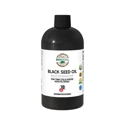 BioNatalEthiopian Black Seed Oil 16oz PET/Plastic Bottle – Cold Pressed Nigella Sativa Producing Black Cumin Seed Oil, Unre...