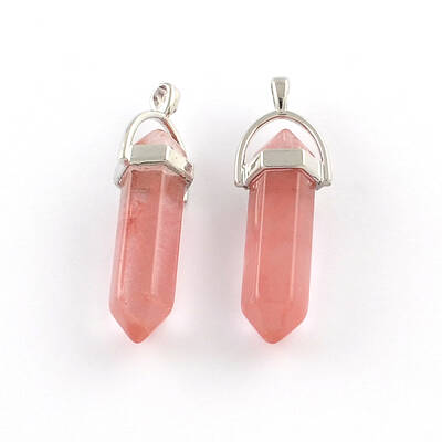 Cherry Quartz Glass Stone Pendants with Alloy Findings