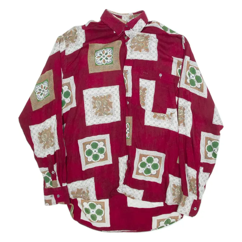 Mens Shirt Red Crazy Pattern Long Sleeve S