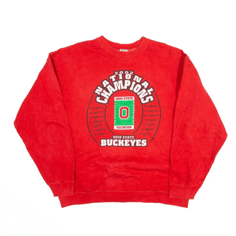 FRUIT OF THE LOOM Ohio State Buckeyes 2002 Champions Sweatshirt Red USA Mens XL
