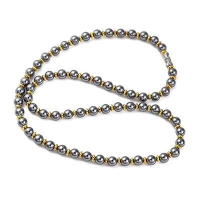 Terahertz Stone & Non-Magnetic Synthetic Hematite 6mm Round Beaded Necklaces