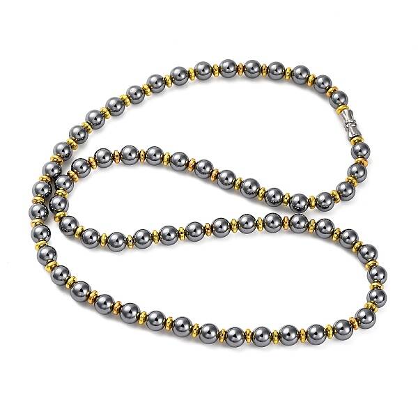 Terahertz Stone & Non-Magnetic Synthetic Hematite 6mm Round Beaded Necklaces