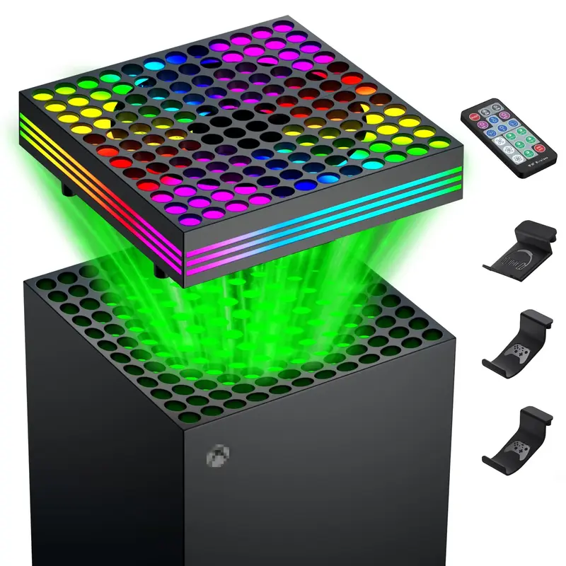 Wiilkac Cooling Fan for Xbox Series X with Remote and 3 Controller & Headset Holders, Fan Cooling System with 200+ LED Light ...