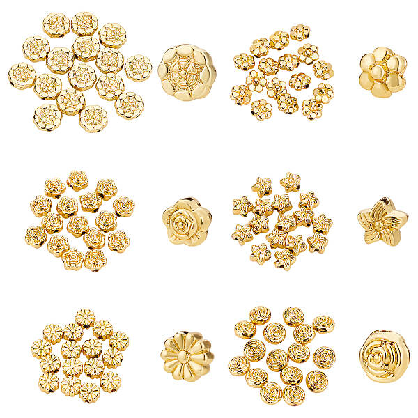 BENECREAT 96Pcs 6 Style Rose Flower Spacer Beads 18K Gold Plated Alloy Loose Charm Beads for DIY Necklace Bracelet Jewelry Cr...