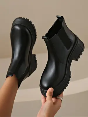Women's Fashionable Solid Color Chelsea Boots, Casual Comfortable Thick Sole Boots for Fall & Winter, Female All-match Trendy...