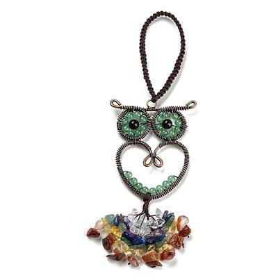 Wire Wrapped Brass Owl & Natural Green Aventurine Pendant Decoration
