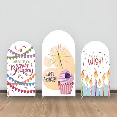 Cupcakes Spark Candles Ribbons Arch Backdrop Kit - Aperturee
