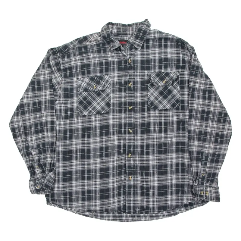 North AXIS Mens Flannel Shirt Grey Check Long Sleeve 2XL