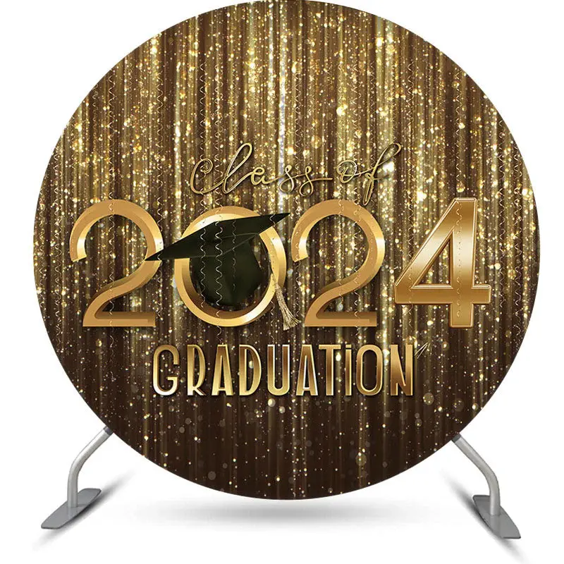 Aperturee Gold Bokeh Glitter Round Class 2024 Graduation Backdrop | Graduation Party Backdrop | Diy Graduation Backdrop | Cus...