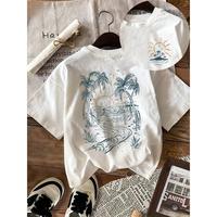 Women's Retro Tropical Palm Tree and Sun Graphic Tee Cotton Short Sleeve Round Neck Casual Summer Top Comfortable for Outdoor...