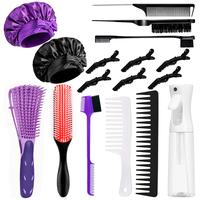 16 Counts Hair Brush Set for Women Men Kids Detangler Brush Wide Tooth Comb Nylon Bristle 9-Row Brush Satin Bonnet Edge Brush