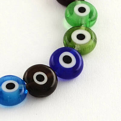 Flat Round Handmade Evil Eye Lampwork Beads