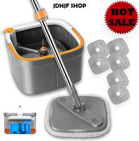 Square Spin Mop and Bucket Set, with Dirty&Clean Water Separation System,Self Wringing 360° Rotating Mop-Head With Turbo Flu...