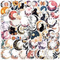 Moon & Flower Pattern Sticker, 50pcs Creative DIY Waterproof Self-adhesive Anime Naughty Stickers for DIY Ornaments, Laptop, ...