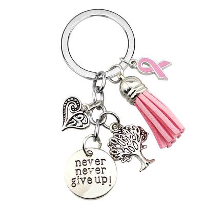 October Breast Cancer Pink Awareness Ribbon Alloy Pendant Keychain for Woman