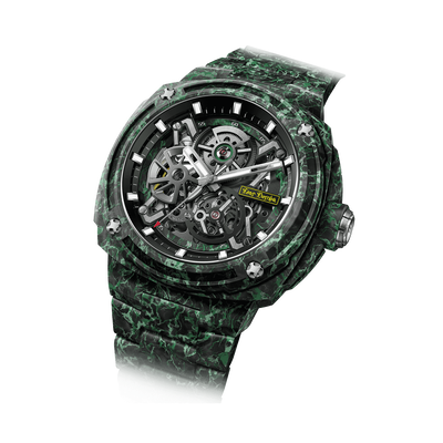 TSAR BOMBA Men's Carbon Fiber Automatic Watch | Skeleton Mechanical | Green | Electron Series | Seiko NH72 Movement | 10ATM W...
