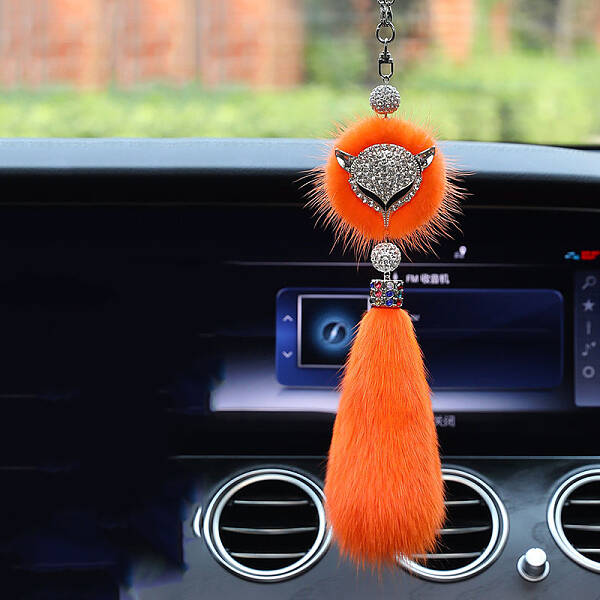 Faux Fox Fur & Rhinestone Fox Pendant Decoration