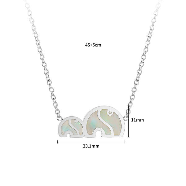 Non-Tarnish Fashionable Stainless Steel Elephant Pendant Necklace with White Shell Inlay