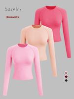 Women's Solid Long Sleeve Sports Tee, Casual Comfy Breathable Raglan Sleeve Round Neck T-shirt for Yoga Gym Workout, Ladies S...