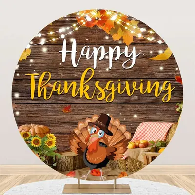 Wood Turkey Maple Round Happy Thanksgiving Backdrop