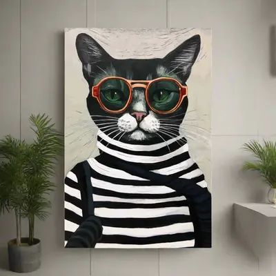 Cool Cat in Stripes - Retro Chic Poster
