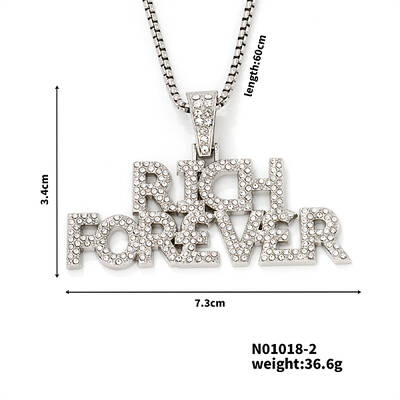 Alloy Crystal Rhinestone 3D English Rich Forever Pendant Necklaces