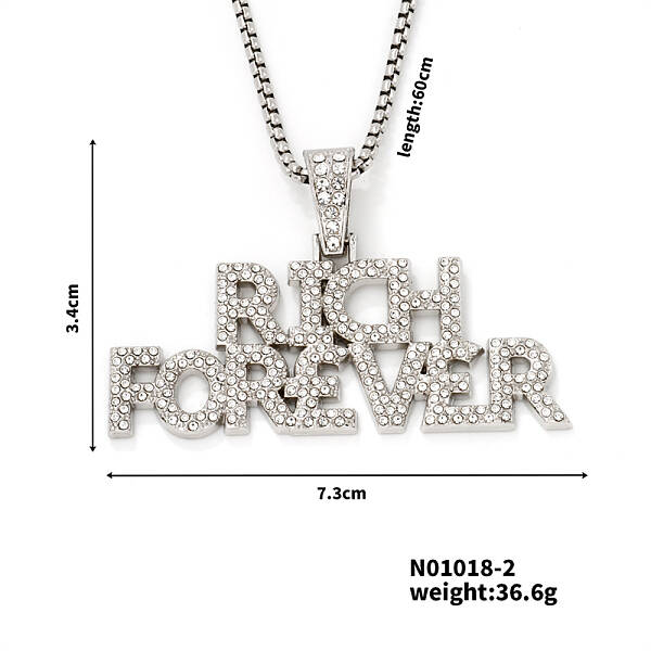 Alloy Crystal Rhinestone 3D English Rich Forever Pendant Necklaces