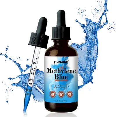 FUNRICH Methylene Blue 1% Solution USP Grade 2.03 fl oz - 60mL | Supports Memory, Focus, Clarity, Cognitive, Energy