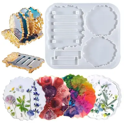 Silicone Coaster Mold, DIY Crystal Resin Mold for Making Coaster and Cup Mat & Stand, Creative Coasters Storage Rack Mold for...