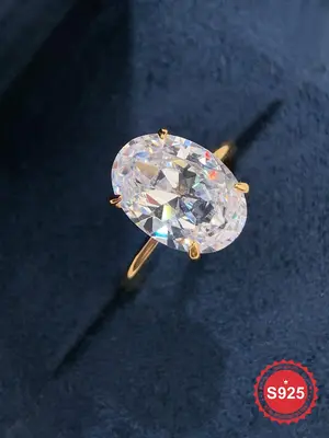 S925 Sterling Silver Fashionable Oval Shaped Artificial Zircon Ring, Elegant Jewelry for Women, Trendy All-match & Exquisite ...