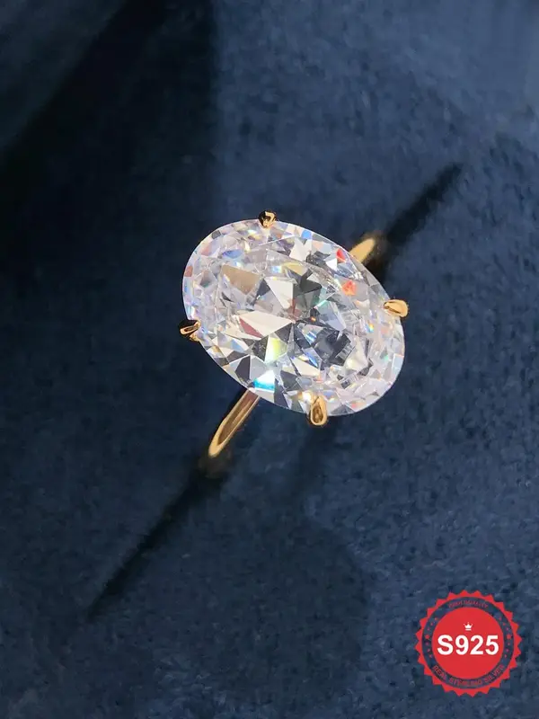 S925 Sterling Silver Fashionable Oval Shaped Artificial Zircon Ring, Elegant Jewelry for Women, Trendy All-match & Exquisite ...