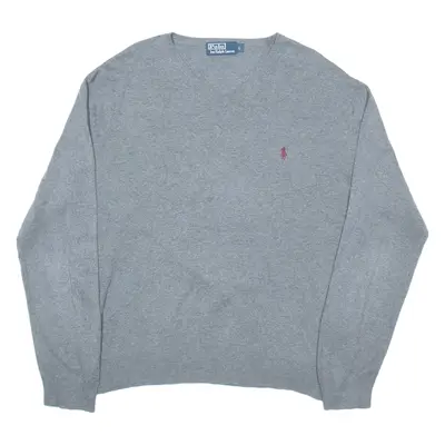 POLO RALPH LAUREN Mens Jumper Grey V-Neck Tight Knit L