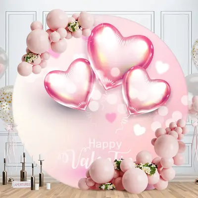 Aperturee Pink Love Ballon Round Valentines Bokeh Backdrop