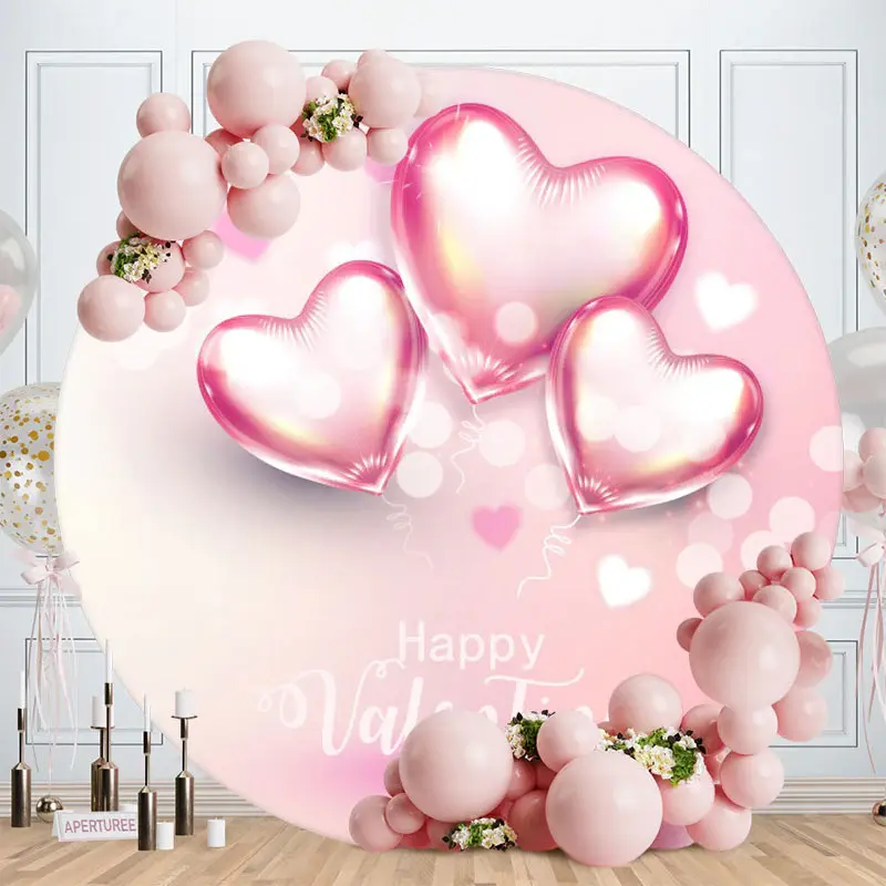 Aperturee Pink Love Ballon Round Valentines Bokeh Backdrop