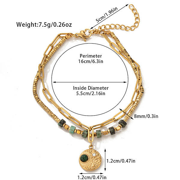 304 Stainless Steel & Natural Flower Amazonite Beaded Double Layer Bracelets