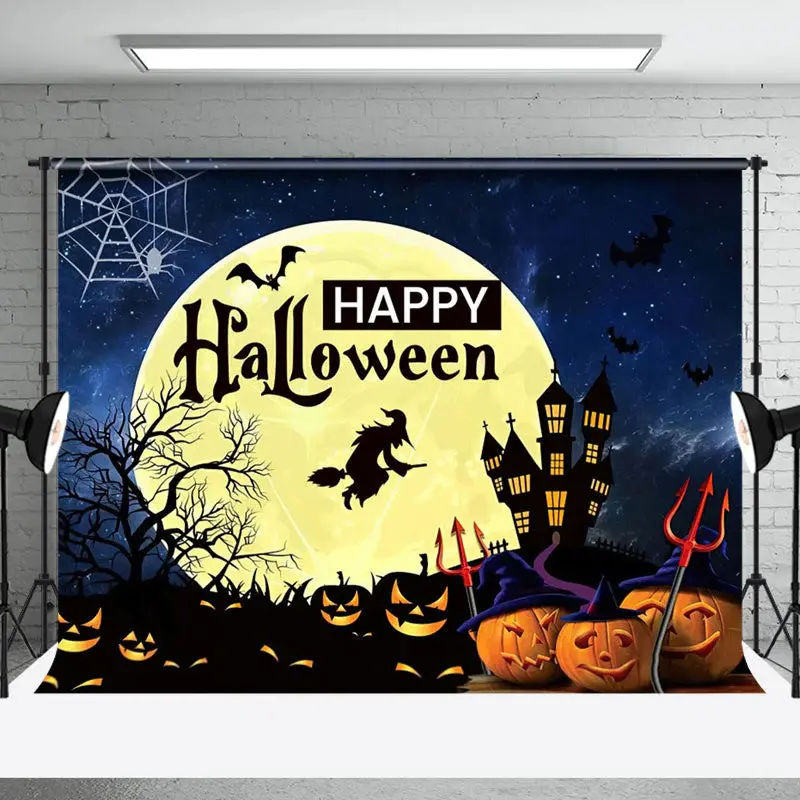 Aperturee Gothic Castle Pumpkin Lanterns Halloween Backdrop - Aperturee