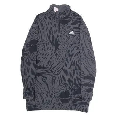 ADIDAS Animal Print Girls Sweatshirt Grey 1/4 Zip 13-14Y
