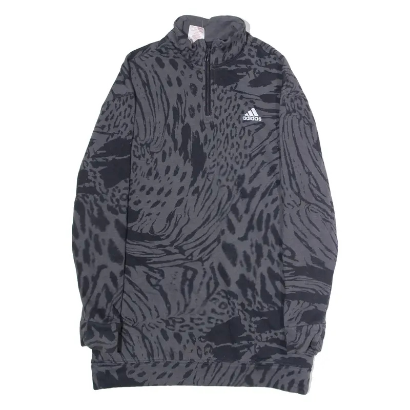 ADIDAS Animal Print Girls Sweatshirt Grey 1/4 Zip 13-14Y