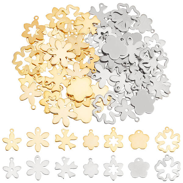 84Pcs 14 Style 201 Stainless Steel Pendant