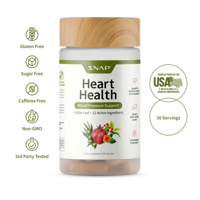 Snap Supplements - Heart Health - Support Healthy Blood Pressure and Circulation - 90 Capsules - Olive Leaf Extract, COQ10 - ...
