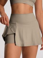 Women's Solid Color High Waist Sports Skort, Sporty Overlap Waist Mini Skirt with Panty, Ladies Sportswear for Tennis Golf Wo...