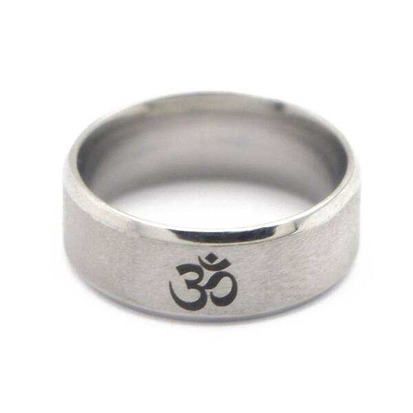 Non-Tarnish Ohm/Aum Yoga Theme Stainless Steel Plain Band Ring for Women