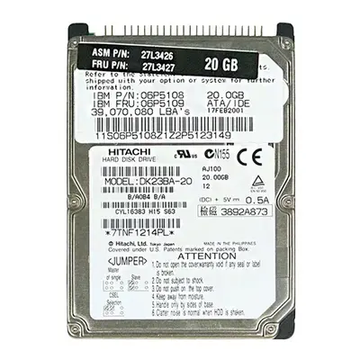 06P5109 IBM 20GB 4200RPM IDE Ultra ATA/66 (ATA-5) 2MB Cache 2.5-Inch Hard Drive
