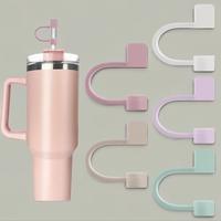 Reusable Silicone Straw Cover with Cup Lid, 5 Counts/set Dustproof Straw Cover, Dust Suppressant Straw Topper, Drinking Straw...