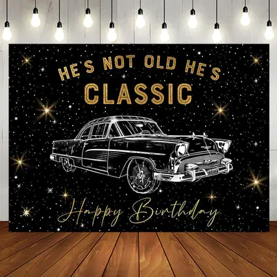 Hes Classic Black Gold Car Birthday Party Backdrop - Aperturee